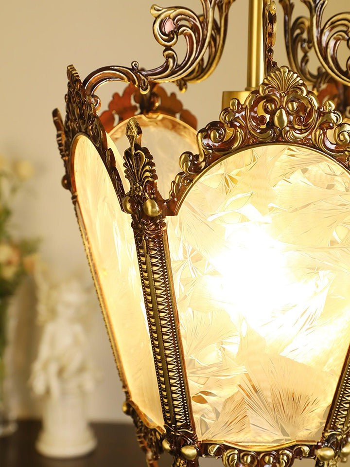 Brass Empire-Style Pendant Light with Frosted Glass