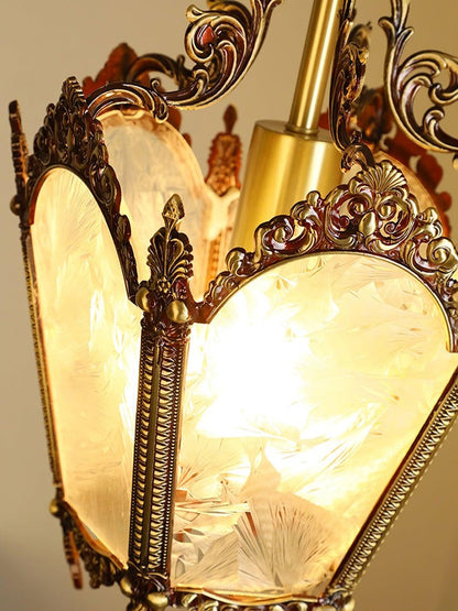 Brass Empire-Style Pendant Light with Frosted Glass
