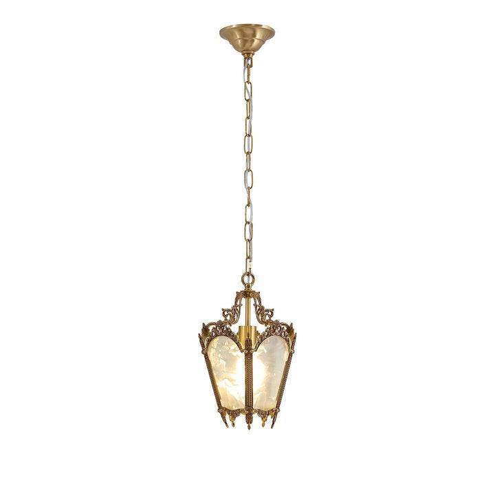 Brass Empire-Style Pendant Light with Frosted Glass