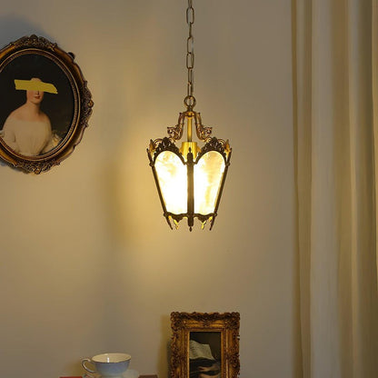 Brass Empire-Style Pendant Light with Frosted Glass