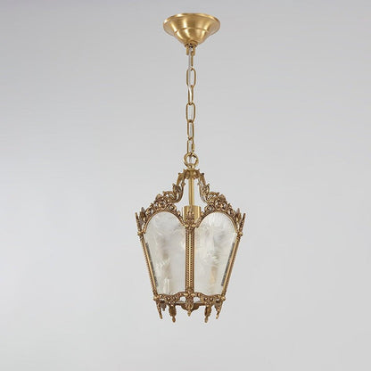 Brass Empire-Style Pendant Light with Frosted Glass