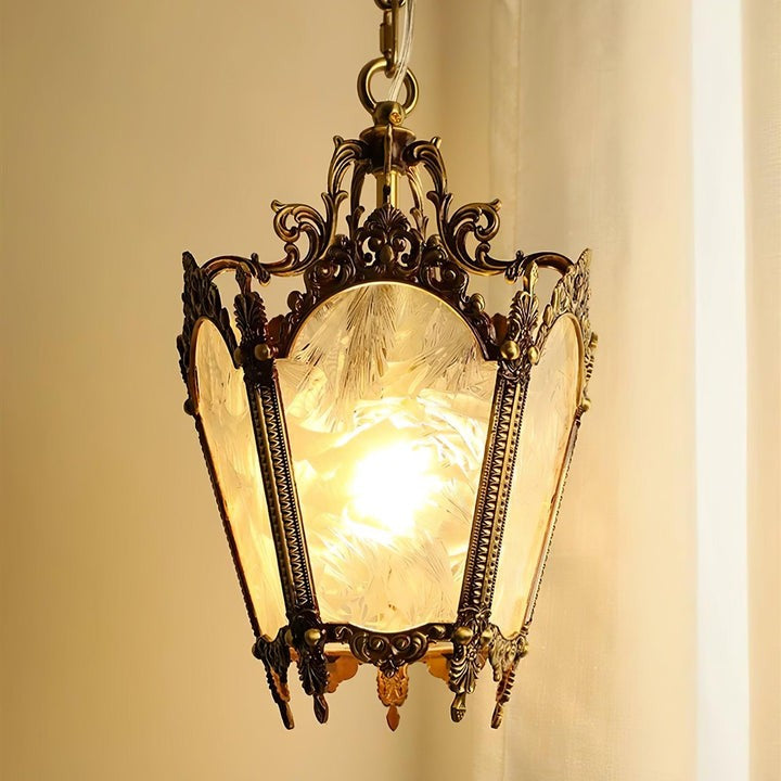 Brass Empire-Style Pendant Light with Frosted Glass