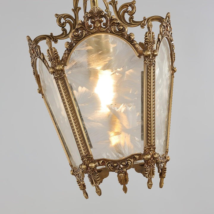 Brass Empire-Style Pendant Light with Frosted Glass