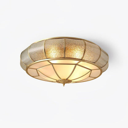 Brass Glass Drum Flush Mount Ceiling Light