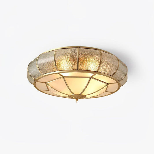 Brass Glass Drum Flush Mount Ceiling Light