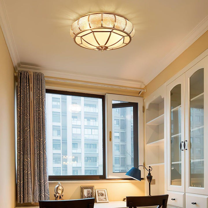 Brass Glass Drum Flush Mount Ceiling Light