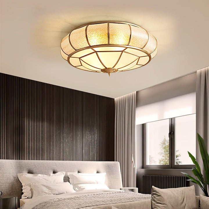 Brass Glass Drum Flush Mount Ceiling Light