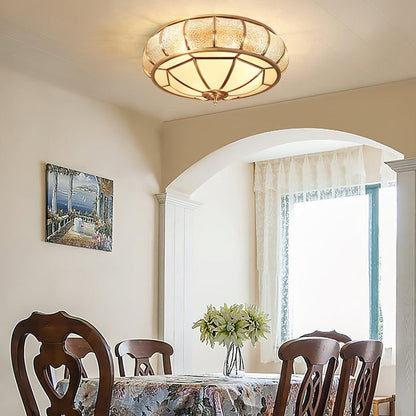 Brass Glass Drum Flush Mount Ceiling Light