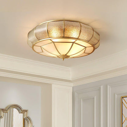 Brass Glass Drum Flush Mount Ceiling Light
