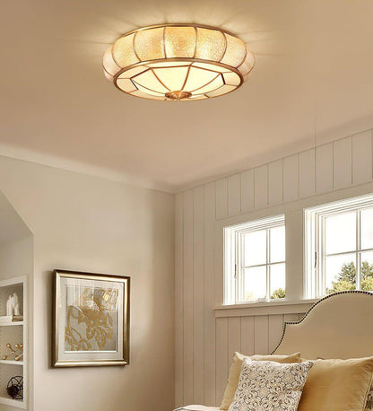 Brass Glass Drum Flush Mount Ceiling Light