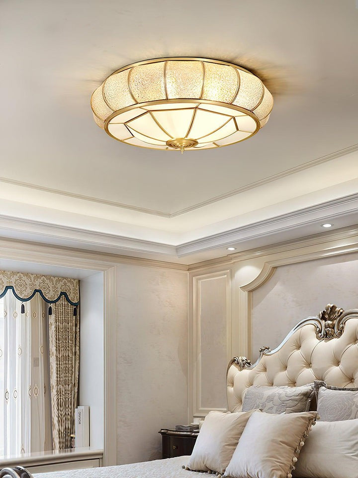 Brass Glass Drum Flush Mount Ceiling Light