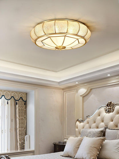 Brass Glass Drum Flush Mount Ceiling Light