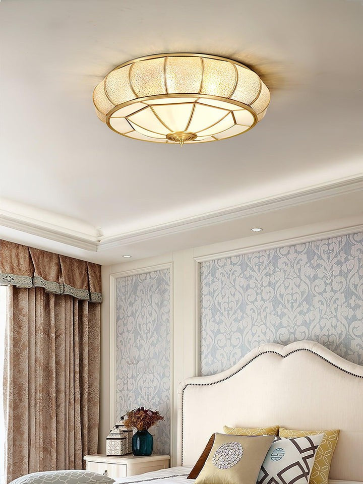 Brass Glass Drum Flush Mount Ceiling Light