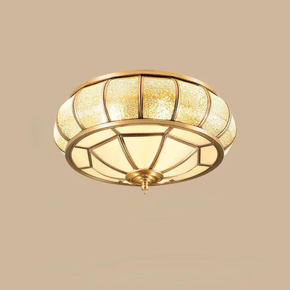 Brass Glass Drum Flush Mount Ceiling Light