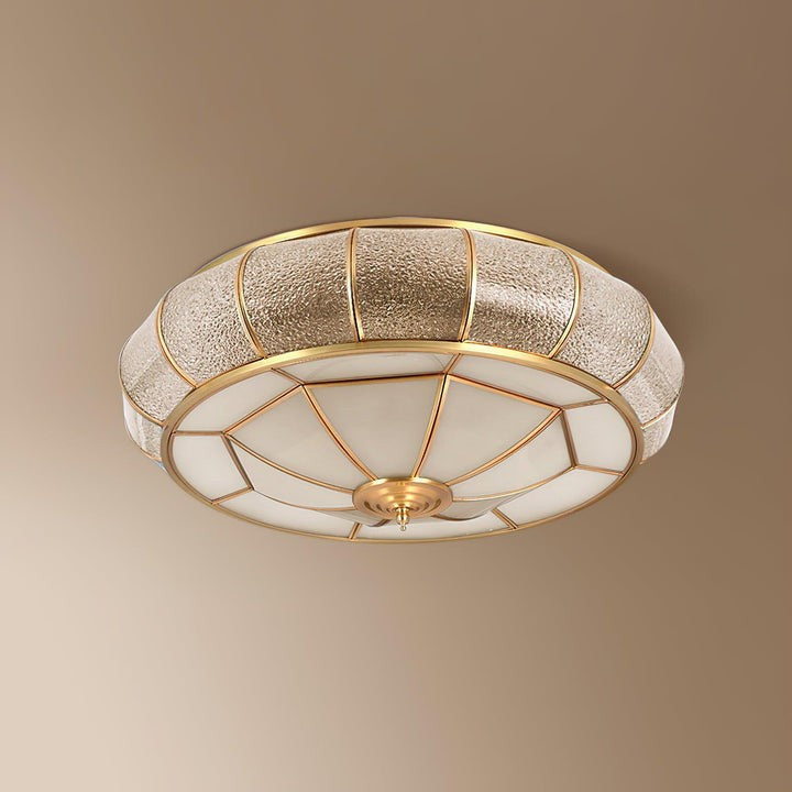 Brass Glass Drum Flush Mount Ceiling Light