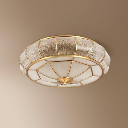 Brass Glass Drum Flush Mount Ceiling Light
