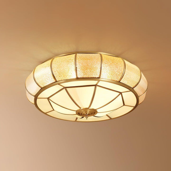 Brass Glass Drum Flush Mount Ceiling Light