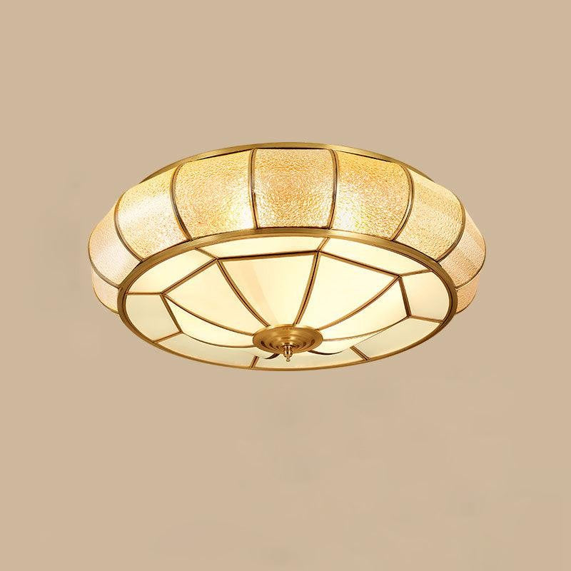 Brass Glass Drum Flush Mount Ceiling Light