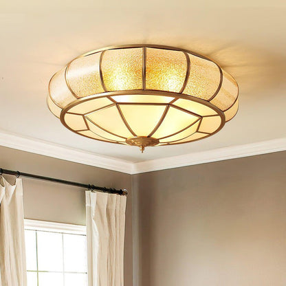 Brass Glass Drum Flush Mount Ceiling Light