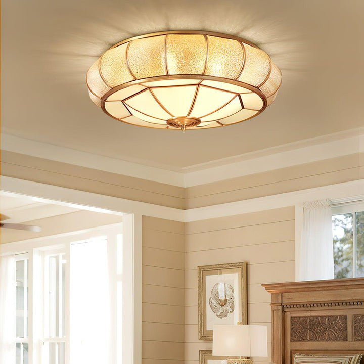 Brass Glass Drum Flush Mount Ceiling Light
