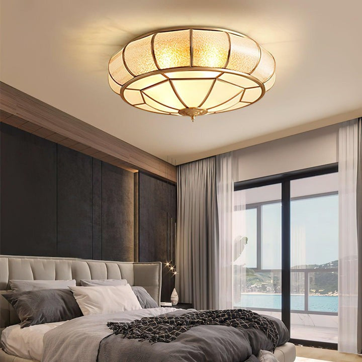 Brass Glass Drum Flush Mount Ceiling Light