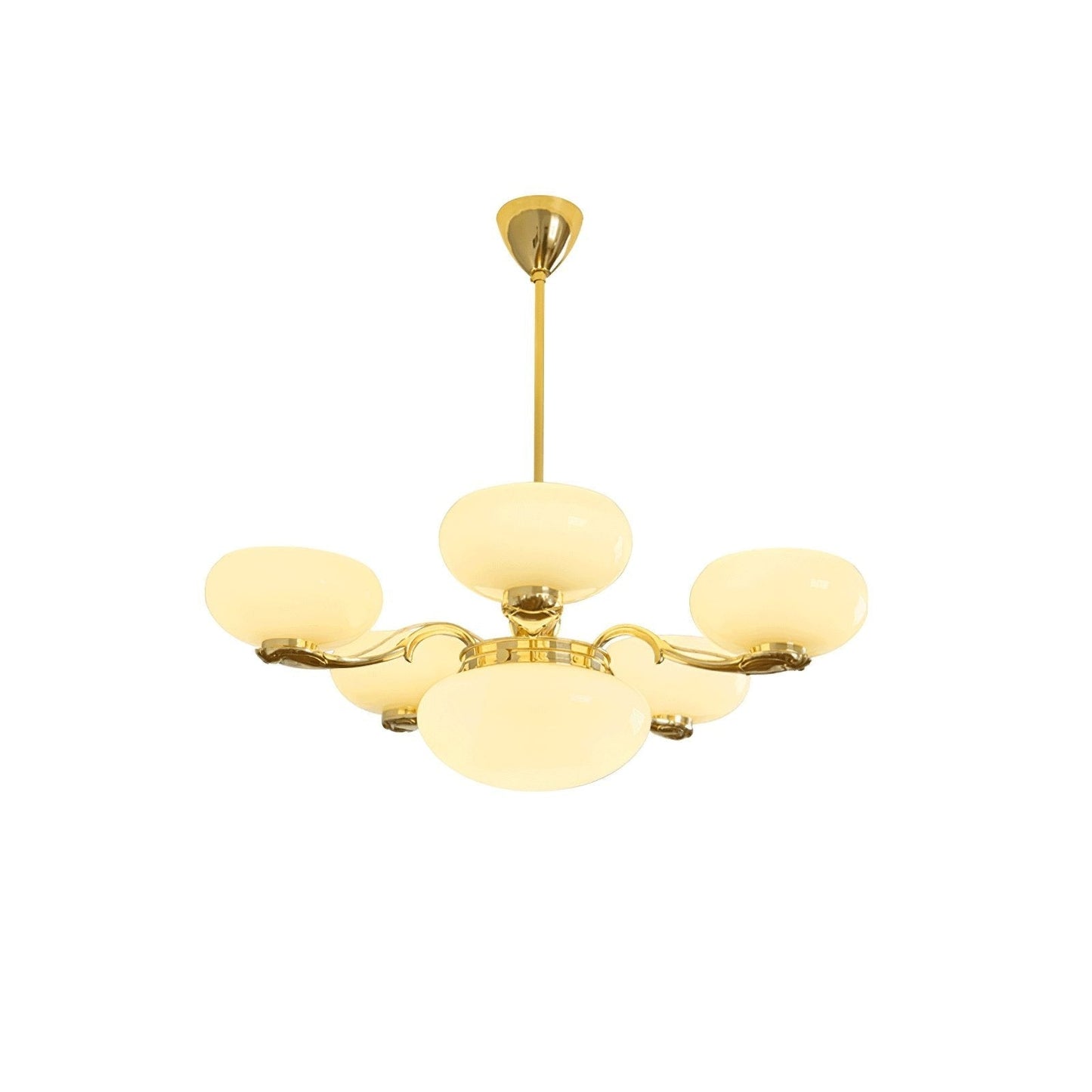 Brass Orb Chandelier with Beige Glass Shades