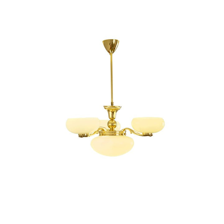 Brass Orb Chandelier with Beige Glass Shades