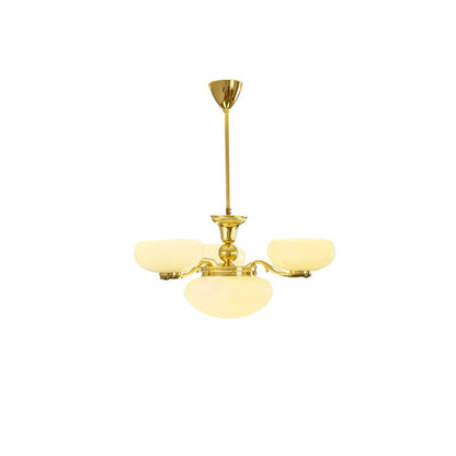 Brass Orb Chandelier with Beige Glass Shades