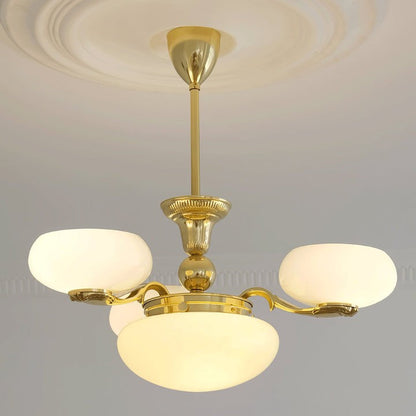 Brass Orb Chandelier with Beige Glass Shades
