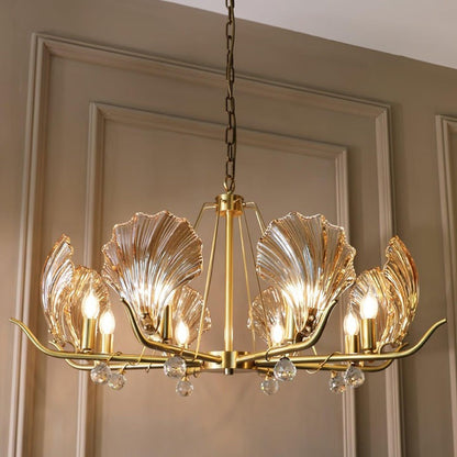 Brass Shell K9 Crystal Ceiling Chandelier