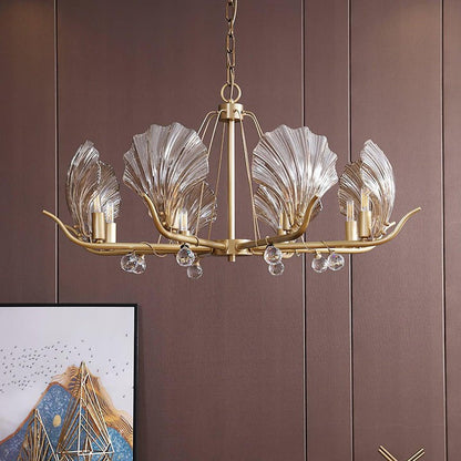 Brass Shell K9 Crystal Ceiling Chandelier