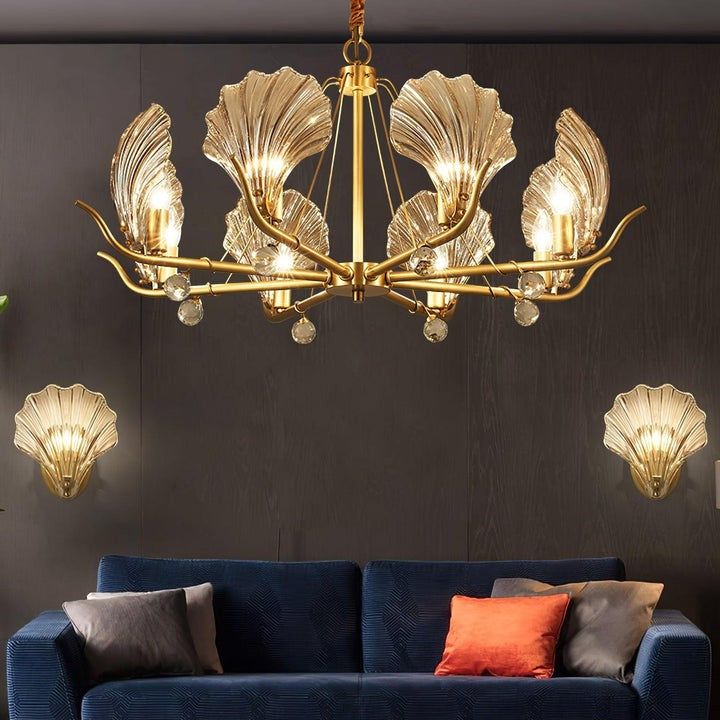 Brass Shell K9 Crystal Ceiling Chandelier