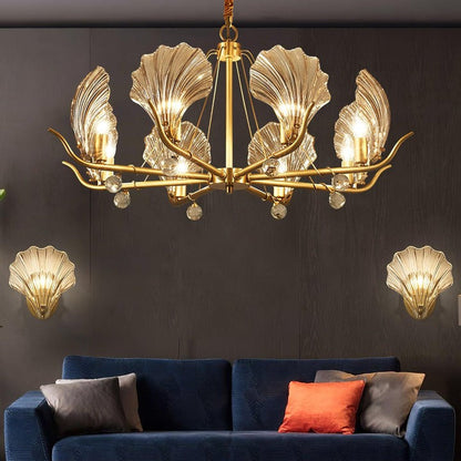 Brass Shell K9 Crystal Ceiling Chandelier
