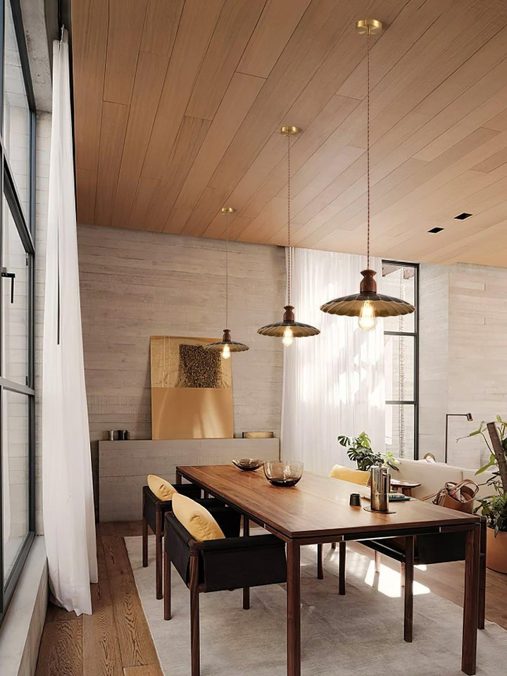 Brass & Wood Adjustable Pendant Light – Rustic Industrial Hanging Lamp