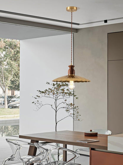 Brass & Wood Adjustable Pendant Light – Rustic Industrial Hanging Lamp