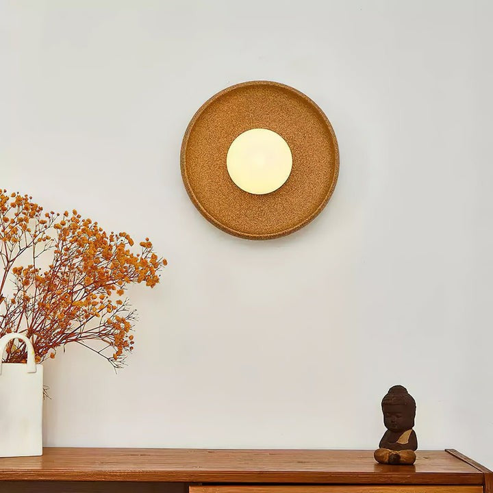Brown Ceramic Round Wall Sconce with White Glass Globe