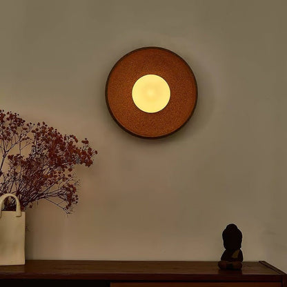 Brown Ceramic Round Wall Sconce with White Glass Globe