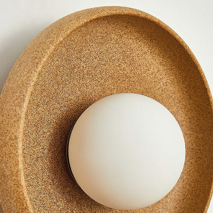 Brown Ceramic Round Wall Sconce with White Glass Globe