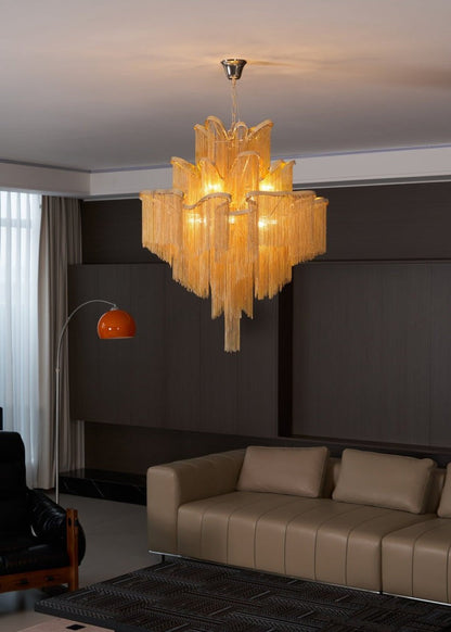 Cascading Metal Chain Chandelier