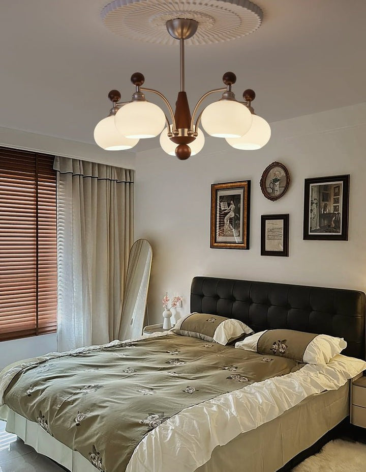 Celestial Walnut and Opal Globe Chandelier
