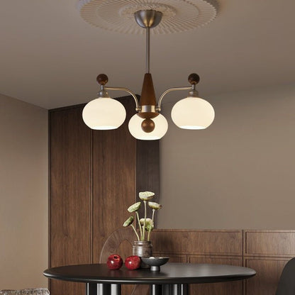 Celestial Walnut and Opal Globe Chandelier