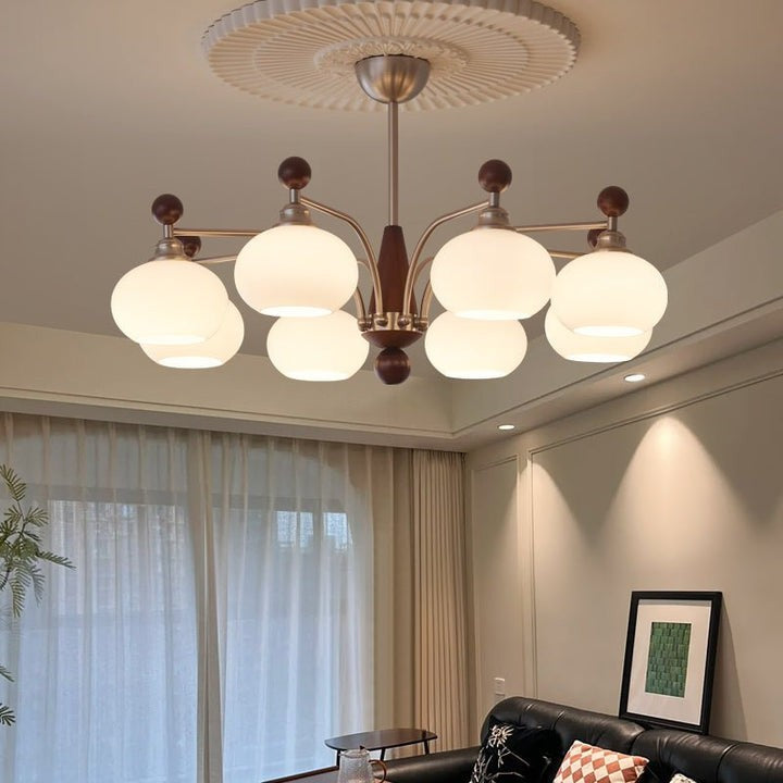 Celestial Walnut and Opal Globe Chandelier