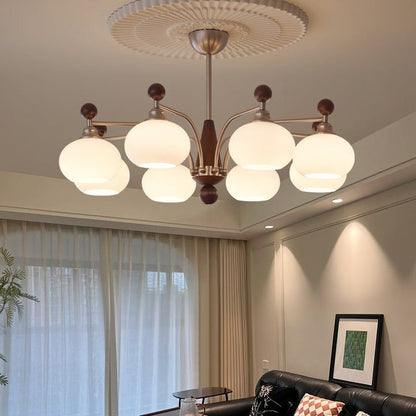 Celestial Walnut and Opal Globe Chandelier
