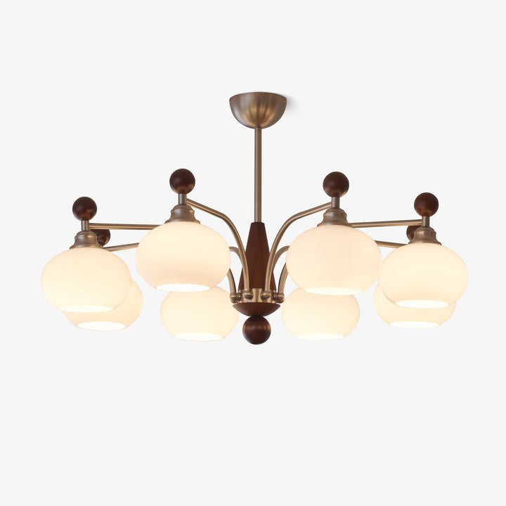 Celestial Walnut and Opal Globe Chandelier