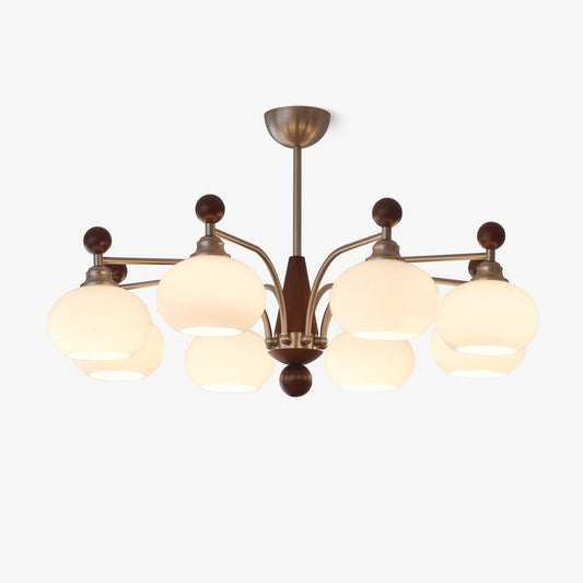 Celestial Walnut and Opal Globe Chandelier