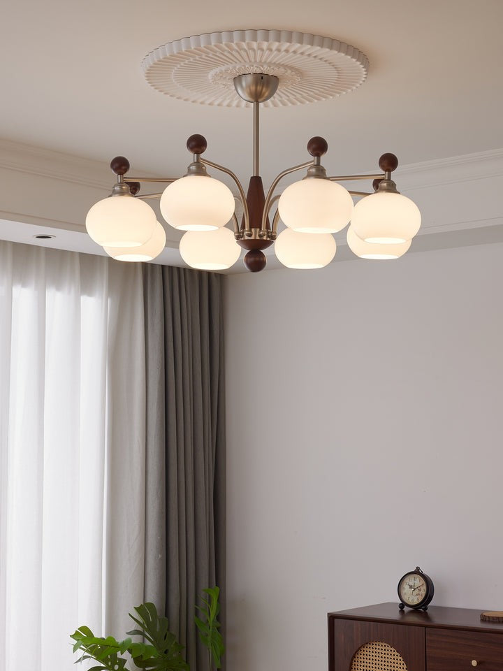 Celestial Walnut and Opal Globe Chandelier