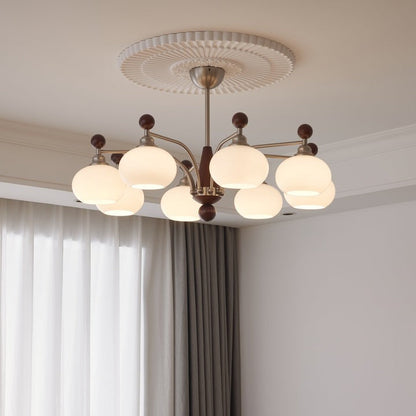 Celestial Walnut and Opal Globe Chandelier