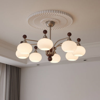 Celestial Walnut and Opal Globe Chandelier
