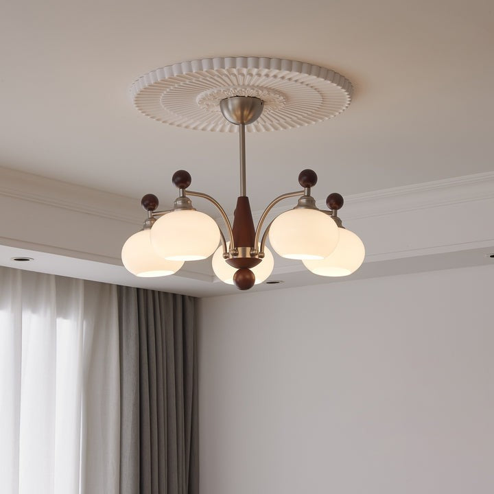 Celestial Walnut and Opal Globe Chandelier