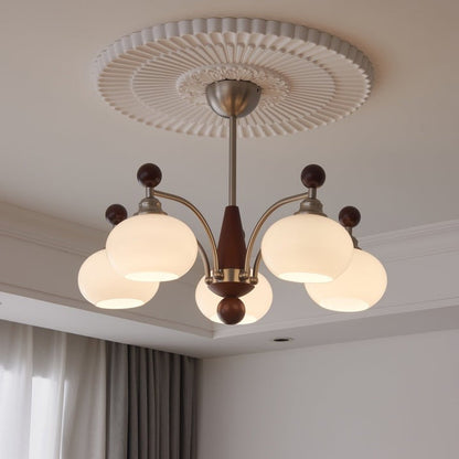 Celestial Walnut and Opal Globe Chandelier